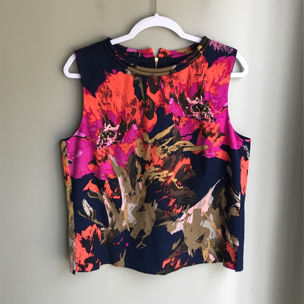 Trina Turk Jewel Toned Gold and Floral Top Size: L
